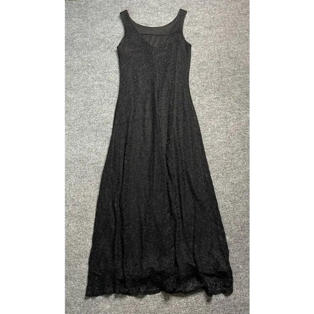 Harlow Womens Nites Black A Line Dress Lace Formal Evening Maxi Sleeveless 4 - Picture 3 of 8